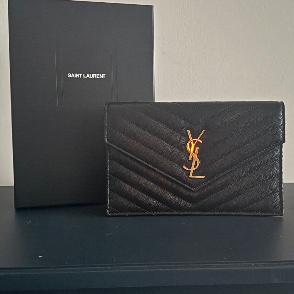 Saint Laurent Cassandre Matelasse Envelope Chain Wallet